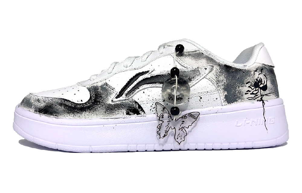 LiNing Pontoon Boats Slip Resistant, Abrasion Resistant, Breathable Low Top Skateboard Shoes Unisex White Black