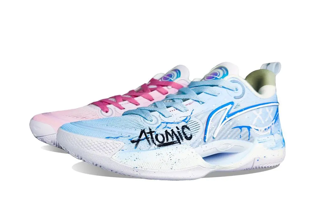 LiNing Super Light V2 Shock Absorbers Slip Resistant Low top Basketball Shoes Men's Blue Pink Mismatched