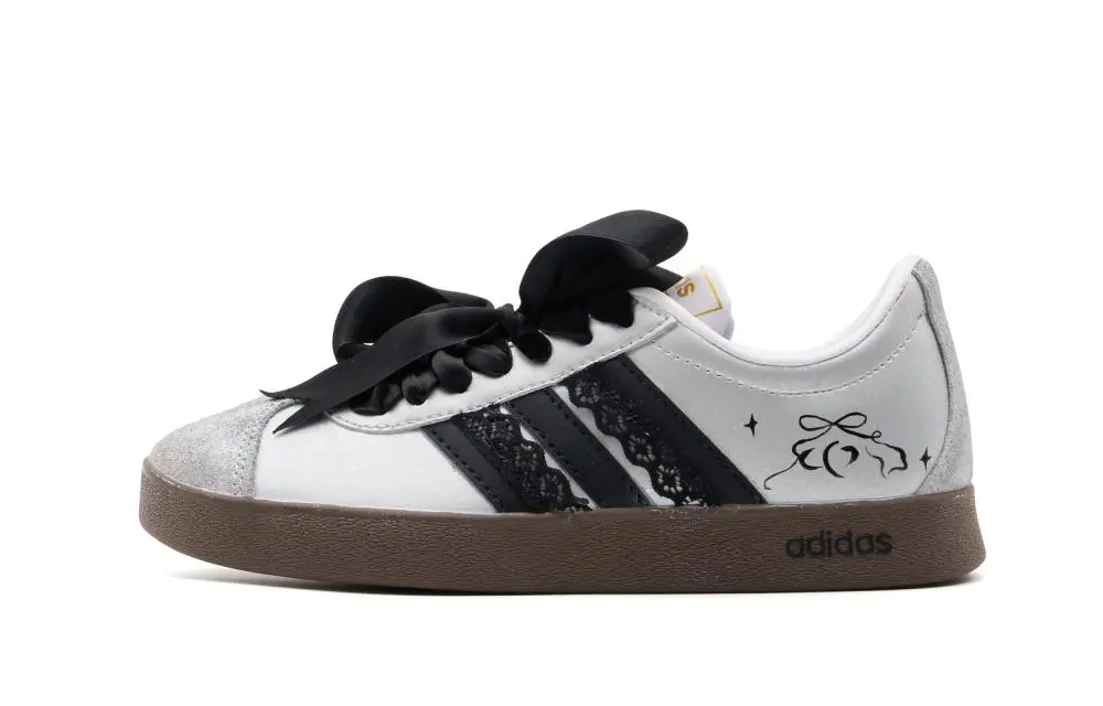 Adidas Vl Court Classic Abrasion Resistant Low top Skateboard Shoes Women's Silver Black