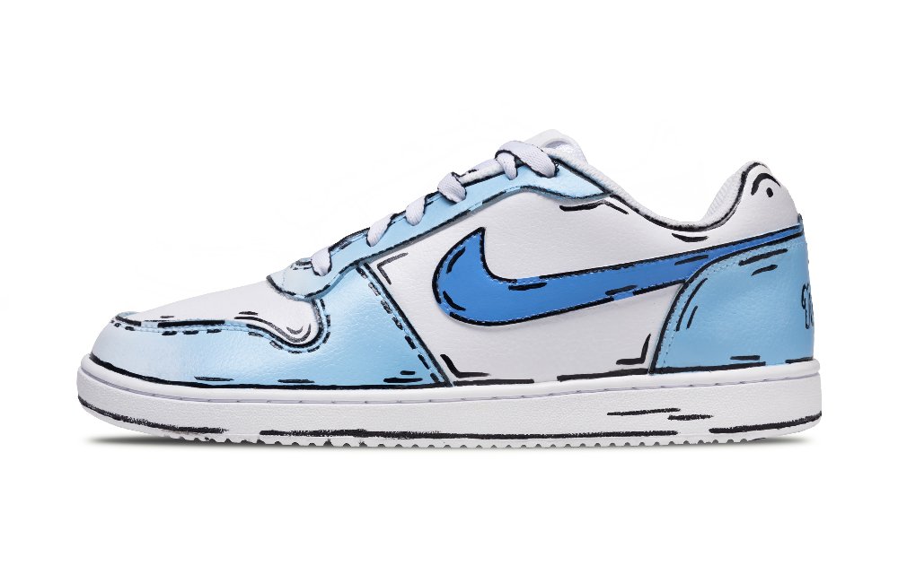 Nike EBERNON Black Hole Product, Blue Manuscript Abrasion Resistant Low Top Skateboard Shoes Unisex Blue White