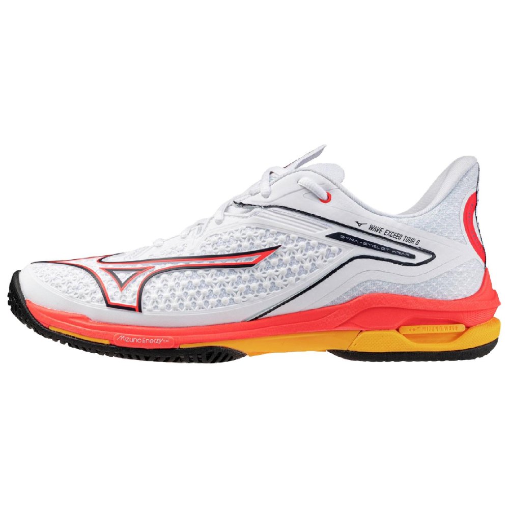 Mizuno Wave Exceed Tour 6 Abrasion Resistant Low Top Tennis Shoes Unisex White Red Orange