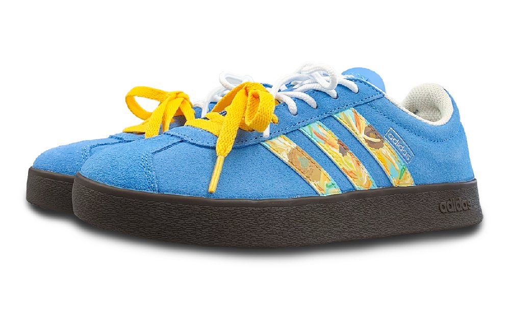 Adidas Neo Vl Court Classic Anti-Slip Wear-Resistant Low-Top Skateboard Shoes Unisex Blue Yellow