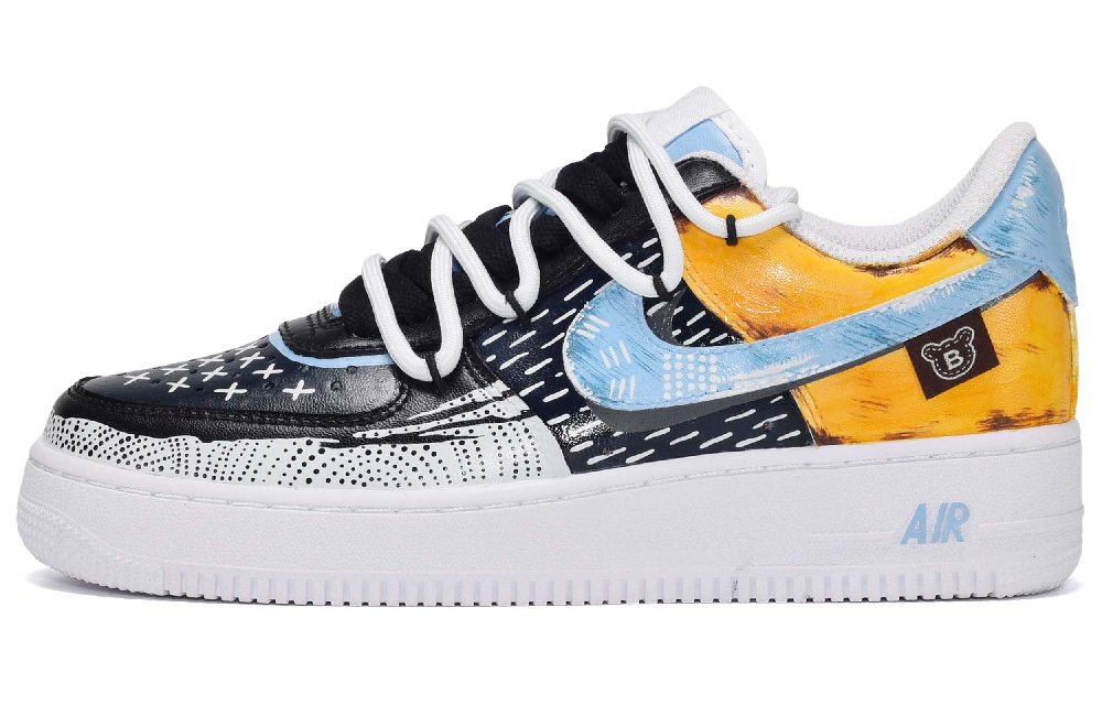 Nike Air Force 1 Anti-Slip Wear-Resistant Low-Top Skateboard Shoes Unisex Black White Blue Yellow