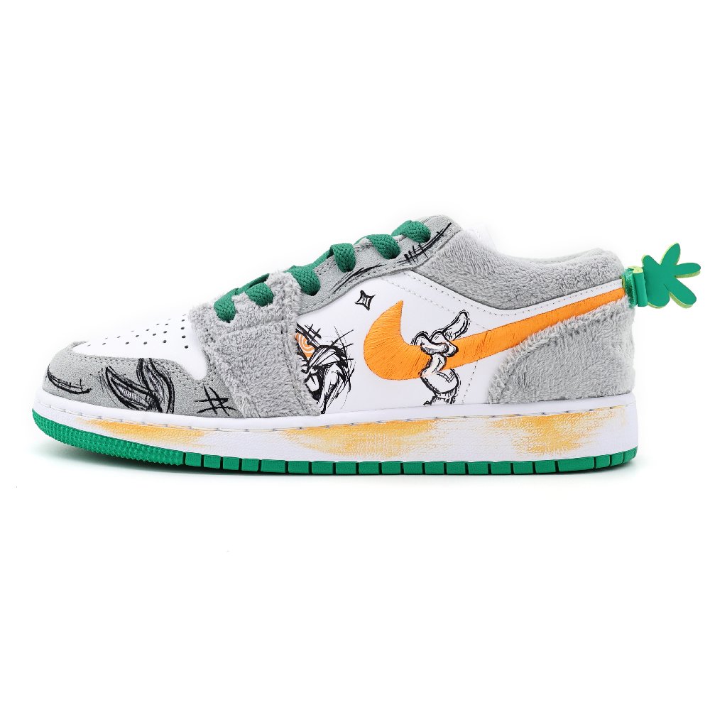 Jordan Air Jordan 1 Cushioning Anti-Slip And Wear-Resistant Low-Top Vintage Basketball Shoes Unisex Gray White Orange