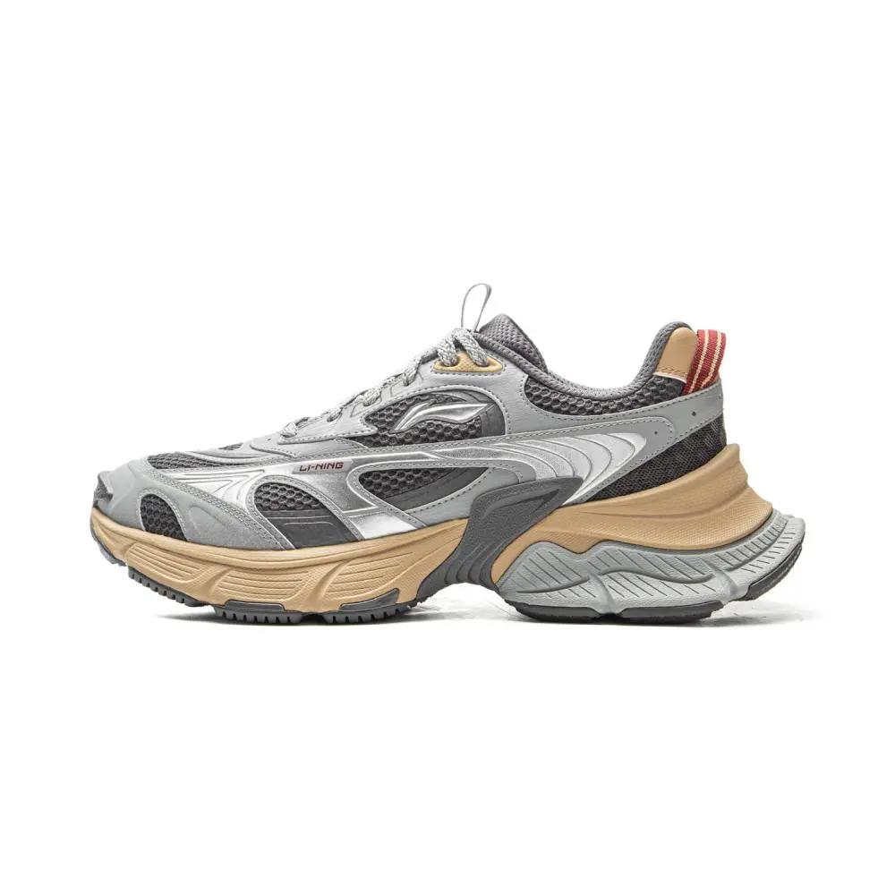 LiNing Star Cushioning Abrasion Resistant Breathable Low Top Chunky Sneakers Men's Gray