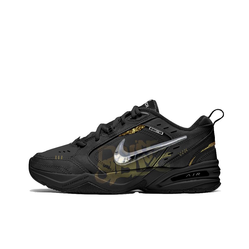 Nike Air Monarch 4 Free Panda Cushioning Anti-Slip And Wear-Resistant Low-Top Chunky Sneakers Unisex Black Gold