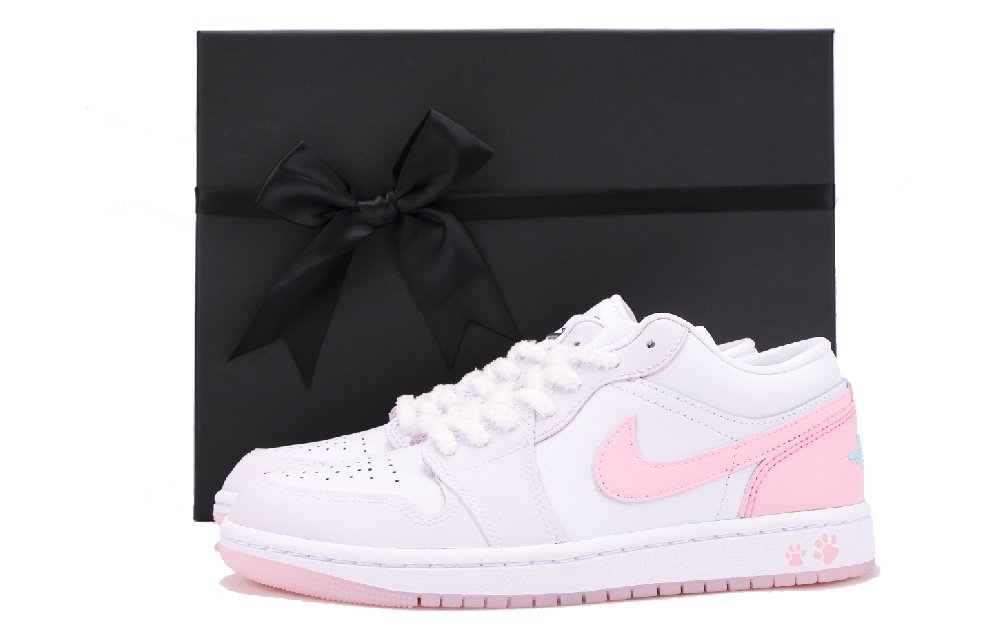 Jordan Air Jordan 1 Slip-Resistant Coverage Low-Top Vintage Basketball Shoes Unisex Pink White