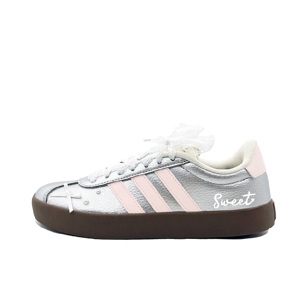 Adidas VL COURT 3.0 Abrasion Resistant Low Top Skateboard Shoes Unisex Silver