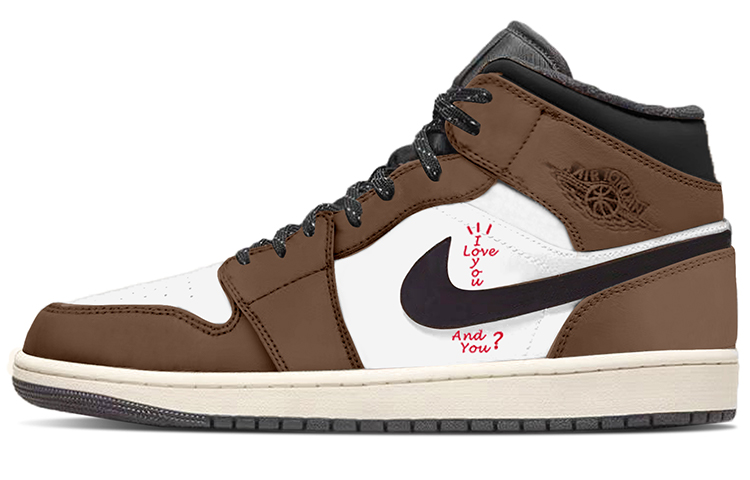 Jordan Air Jordan 1 Mid SE Dark Chocolate High-Top Vintage Basketball Shoes Men's White Brown