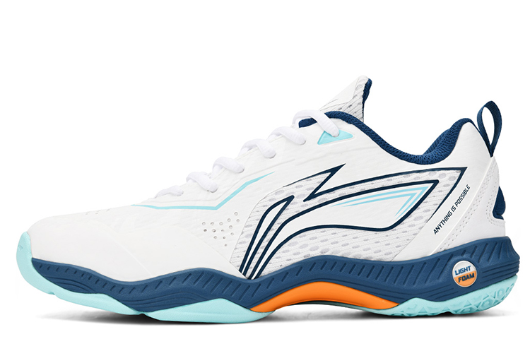 LiNing Anti Slip Wear Resistant Breathable Coverage Low Top Badminton Shoes Unisex White New Denim Blue