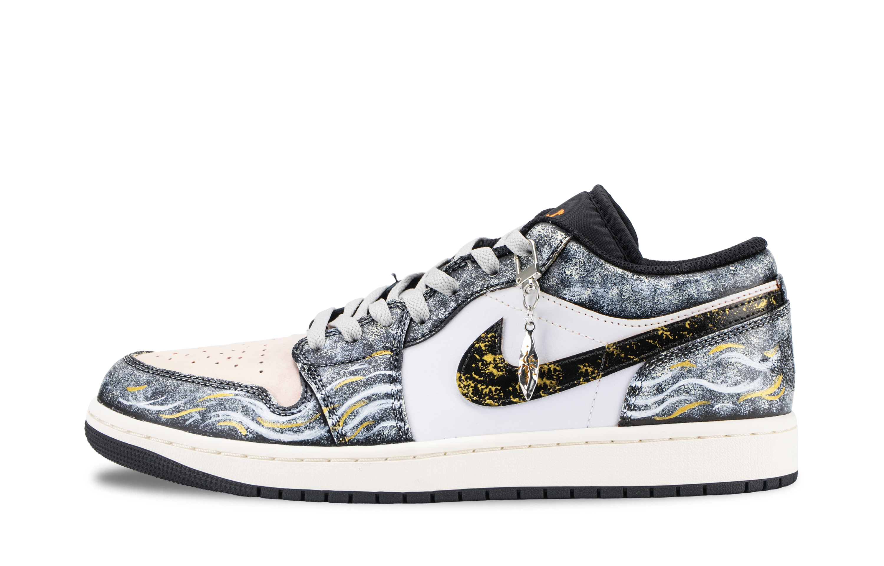 Jordan Air Jordan 1 Starry Sea Pearl Abrasion Resistant Low top Vintage Basketball Shoes Unisex Gray Gold