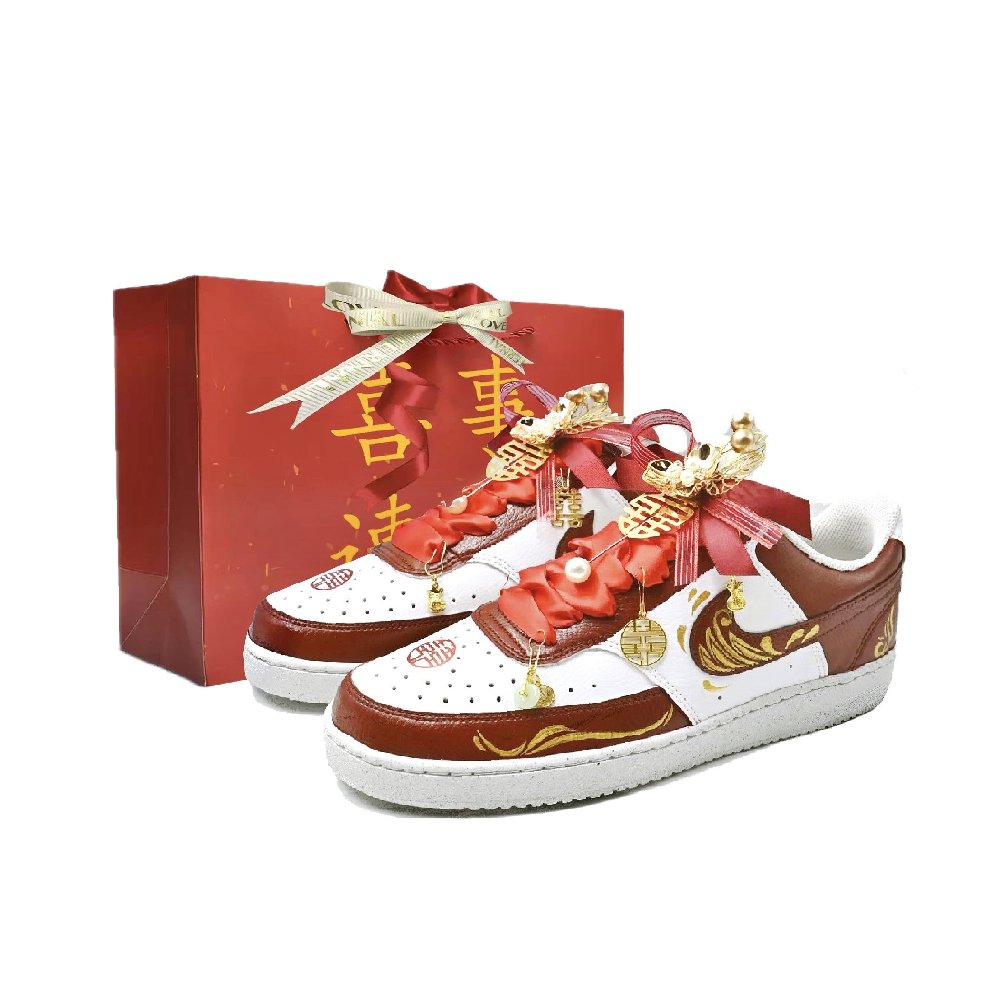Nike Court Vision 1 Perfect Match Of Joy Anti Slip Wear Resistant Low Top Skateboard Shoes Unisex White Red