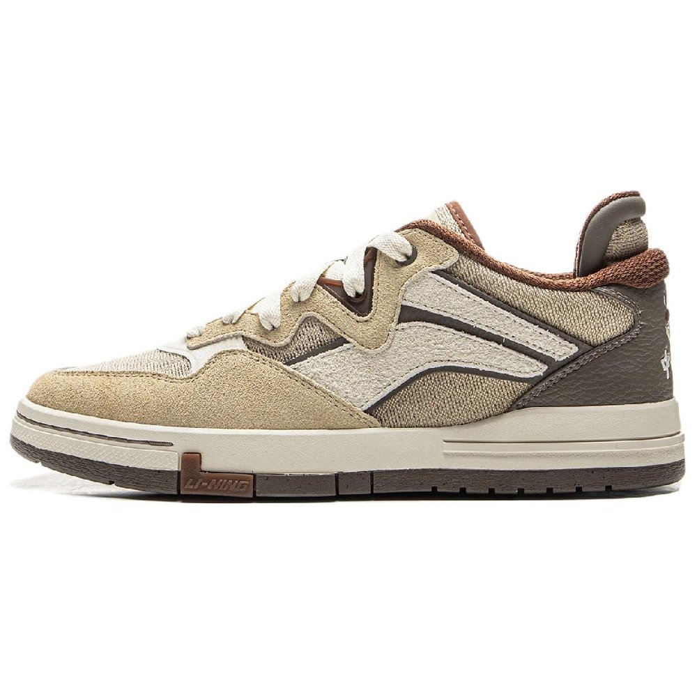 LiNing Wei Wu PRO Coverage Abrasion Resistant Low top Skateboard Shoes Unisex Plain Khaki Brown Xuan Paper White