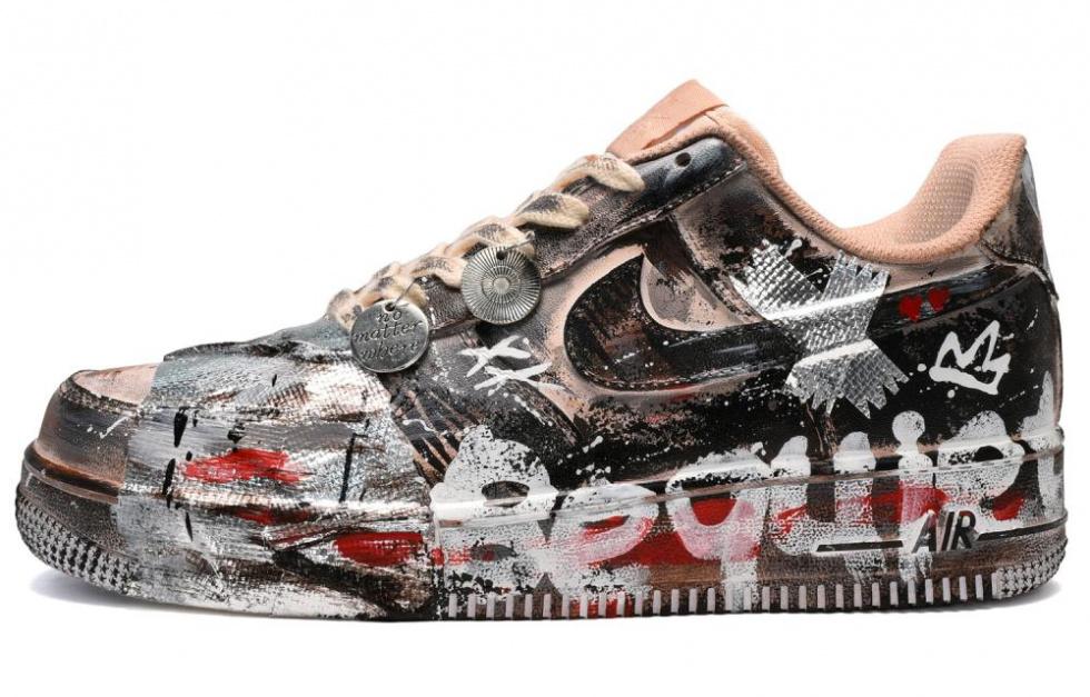 Nike Air Force 1 Low Slip-Resistant Cushioning Low-Top Skateboard Shoes Women's Black White Red