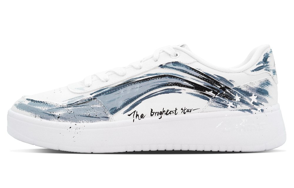 LiNing Qingchao Anti Slip Wear Resistant Low Top Skateboard Shoes Men's White Blue
