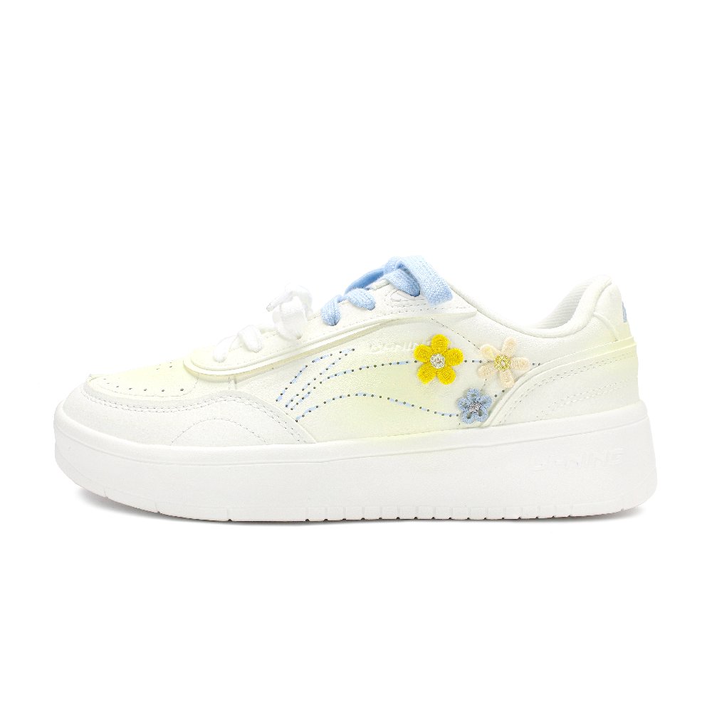 LiNing Su Anti Slip Wear Resistant Low Top Skateboard Shoes Women's White Yellow Blue