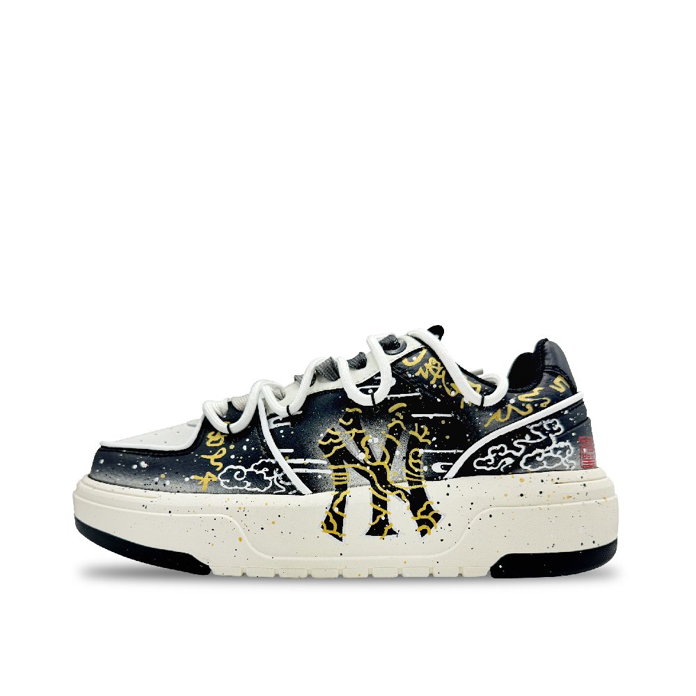 MLB Chunky Liner Gold Cloud Pattern Height Increasing Low-Top Skateboard Shoes Unisex Black Gold