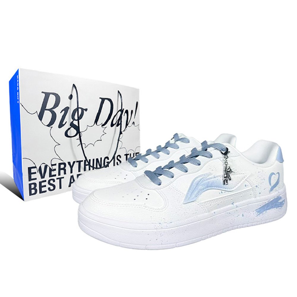 LiNing Pontoon Boats Slip-Resistant Cushioning Abrasion-Resistant Low-Top Skateboard Shoes Men's White Blue