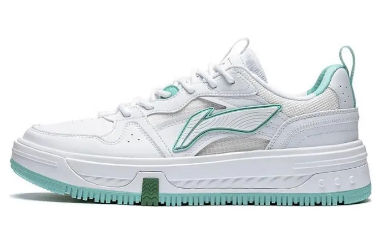 LiNing Anti Slip And Wear Resistant Height Increasing Low top Skateboard Shoes Men's White Cyan