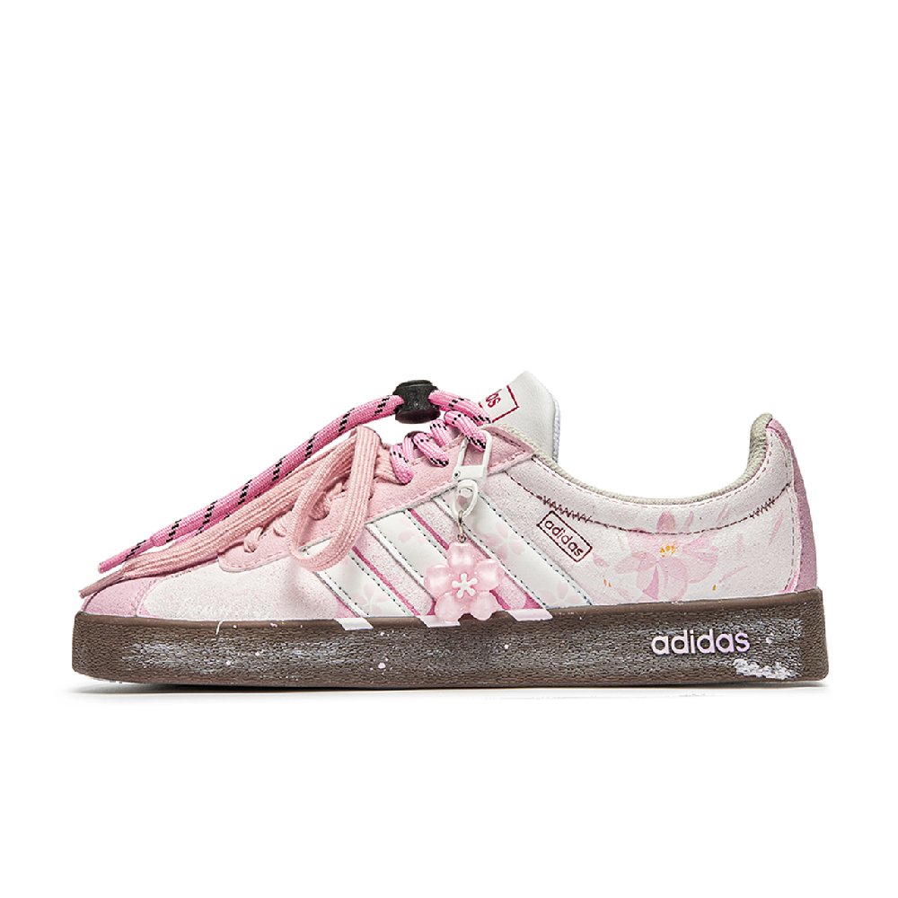 Adidas VL COURT 2.0 Da Vinci, Cherry Blossom Abrasion Resistant Low Top Skateboard Shoes Unisex Pink Brown