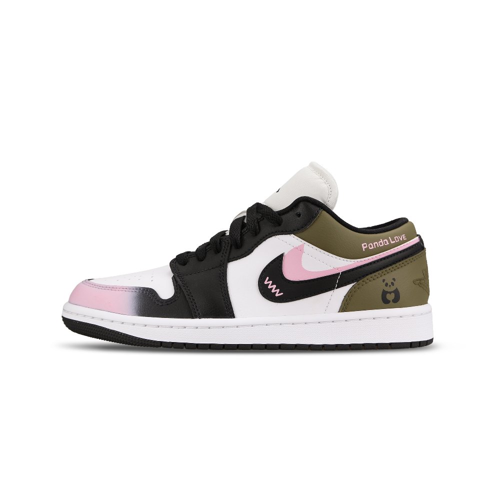 Jordan Air Jordan 1 Cushioning Anti-Slip And Wear-Resistant Low-Top Vintage Basketball Shoes Women's Black Green Pink