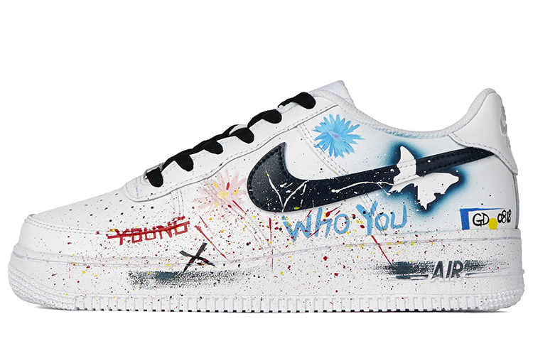 Nike Air Force 1 Slip-Resistant Cushioning Abrasion-Resistant Low-Top Skateboard Shoes GS White Multicolor