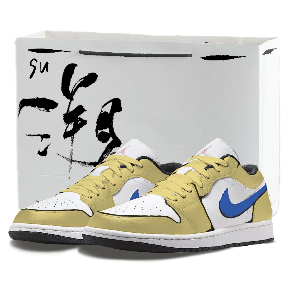 Jordan Air Jordan 1 Light Shadow Low Top Vintage Basketball Shoes Unisex Yellow Blue