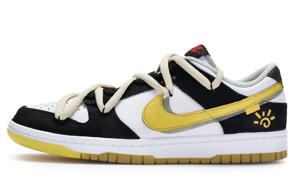 Nike Dunk Low-Top Skateboard Shoes Men's Black White Yellow