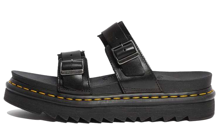 Dr. Martens Myles Brando Leather Buckle Slide Sandal Black