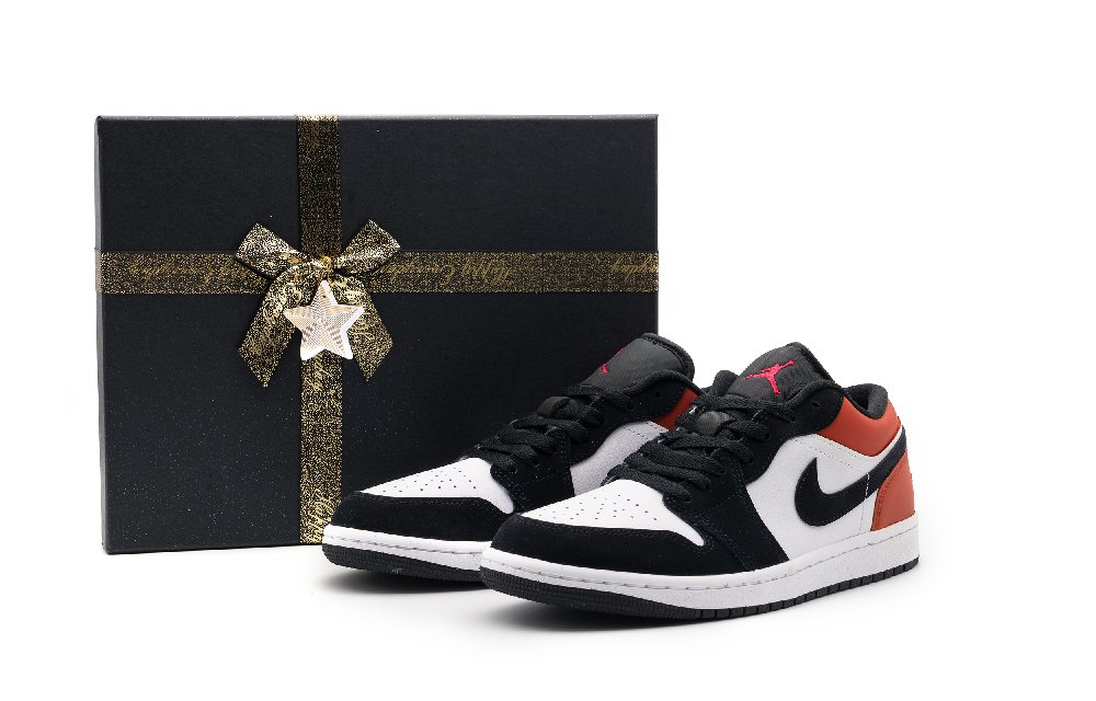 Jordan Air Jordan 1 Low Top Skateboard Shoes Unisex Black White Orange