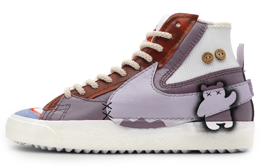Nike Blazer Coverage Anti-Slip And Wear-Resistant Lightweight High-Top Skateboard Shoes Unisex Fuchsia Brown