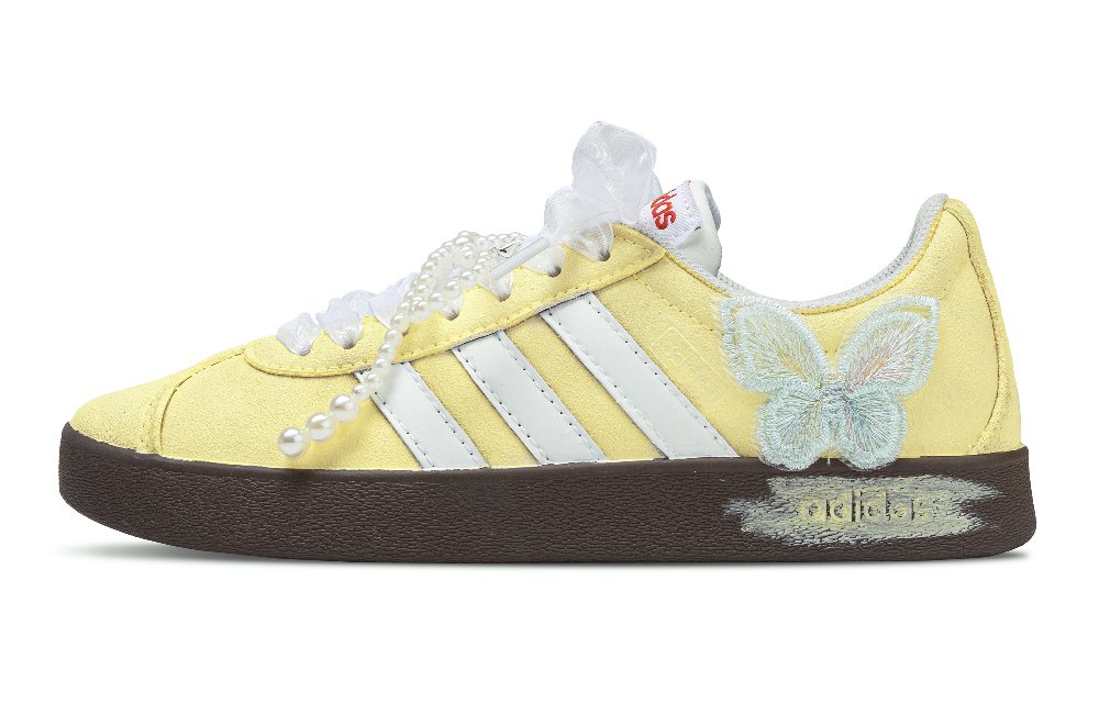 Adidas VL COURT 2.0 Summer Butterfly Letter Abrasion Resistant Low Top Skateboard Shoes Unisex Yellow Blue