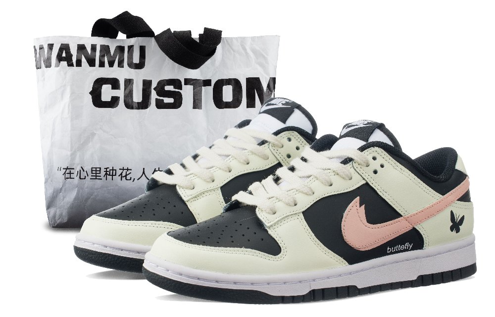 Nike Dunk Zhang Sheng Dream Butterfly Anti Slip Wear Resistant Low Top Skateboard Shoes Women's Beige Black