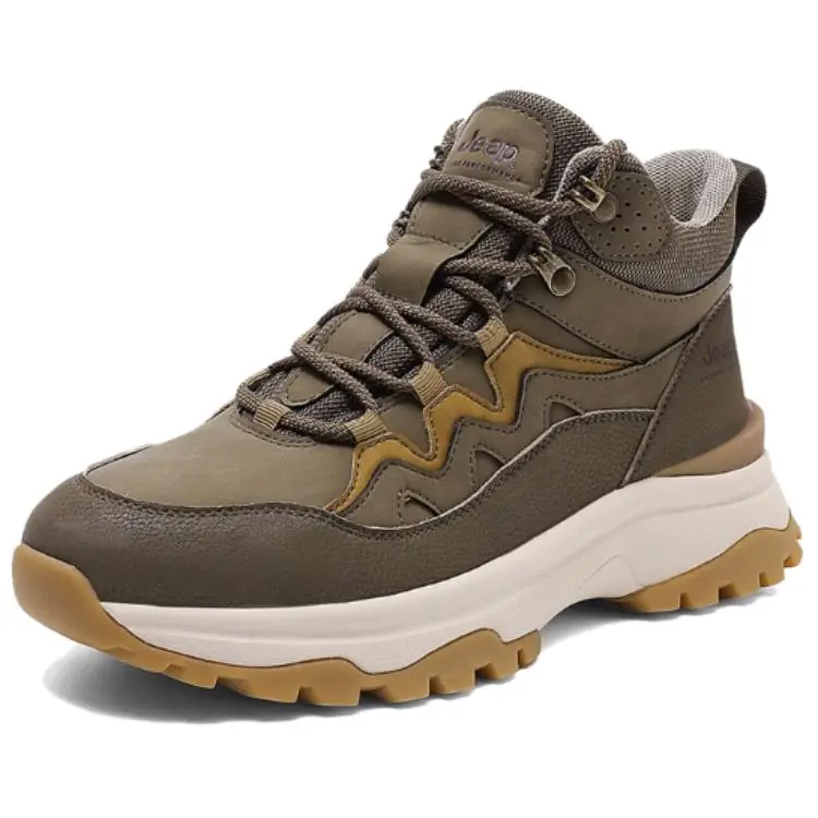 Jeep Anti-Slip Wear-Resistant High-Top Hiking Shoes Men's Gray Zongzi