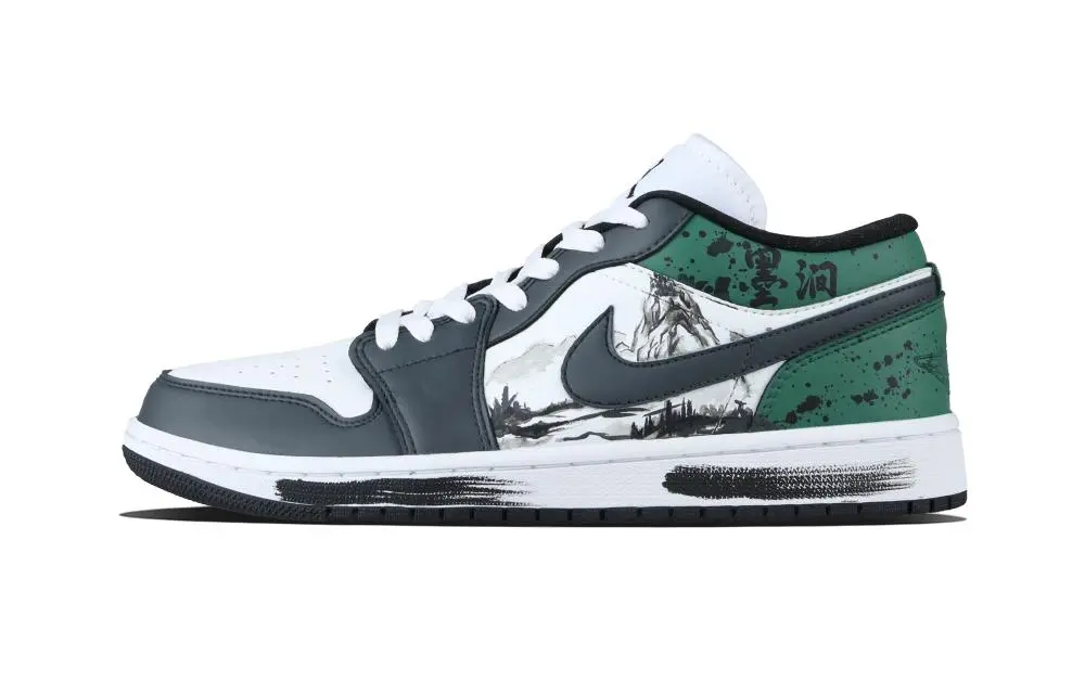 Jordan Air Jordan 1 Ink Stream Vintage Basketball Shoes Unisex Black Green