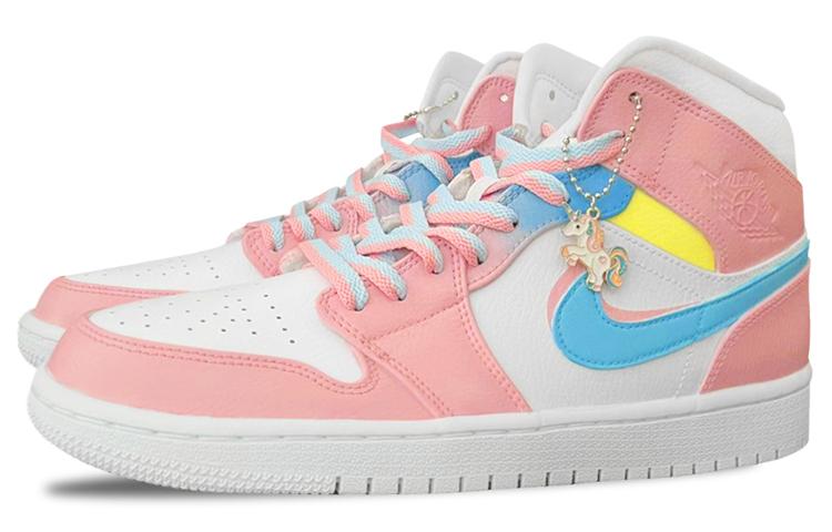 Jordan Air Jordan 1 Anti-Slip Wear-Resistant High-Top Vintage Basketball Shoes Men's Blue Pink купить в интернет-магазине Yoocart с быстрой доставкой по России.
