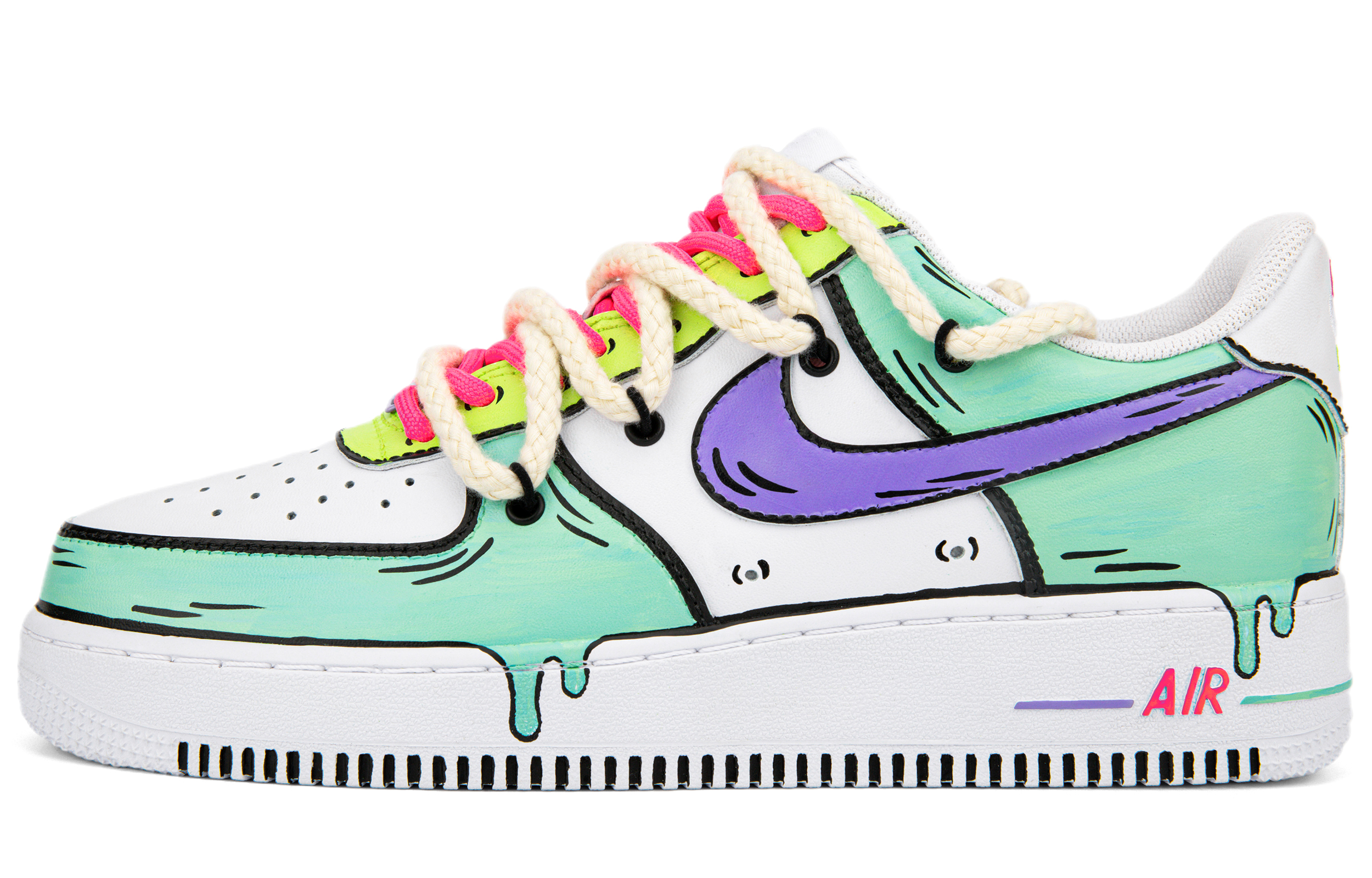 Nike Air Force 1 Slip Resistant, Abrasion Resistant, Lightweight Low Top Skateboard Shoes Men's White Green Purple