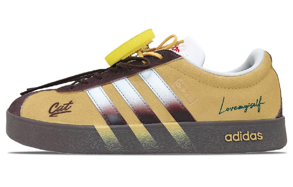 Adidas VL COURT 2.0 Abrasion Resistant Low top Skateboard Shoes Unisex Yellow Brown