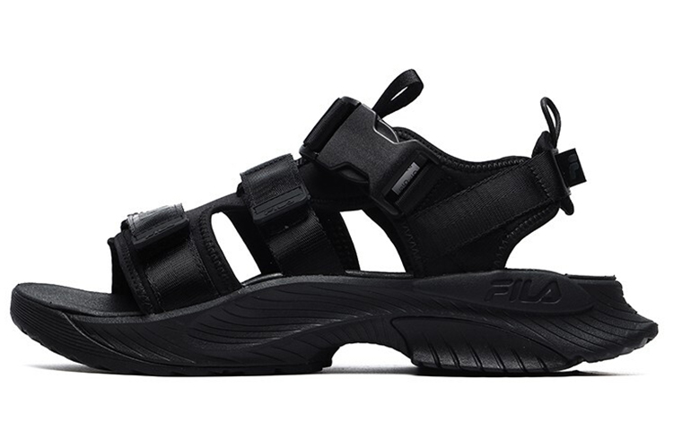FILA Athletics Velcro Open Toe Flat Heel Sports Black Sandals
