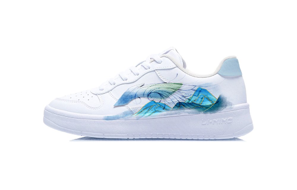 LiNing Pontoon Boats Coverage Slip Resistant And Abrasion Resistant Low Top Skateboard Shoes Women's White Blue