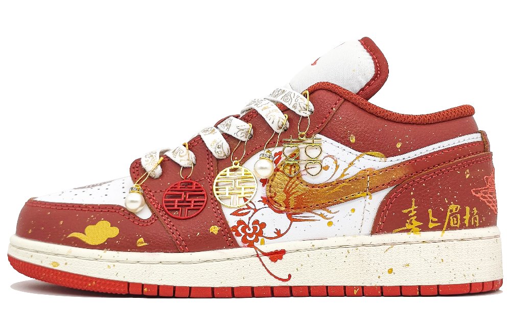 Jordan Air Jordan 1 Abrasion Resistant Low Top Vintage Basketball Shoes Unisex Joyful Red