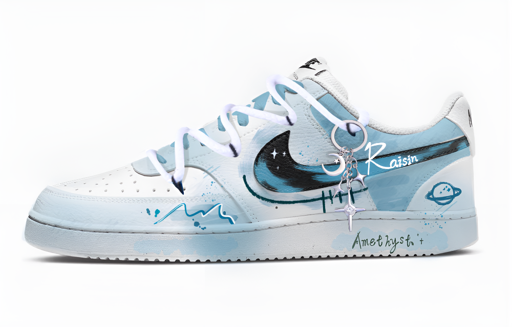 Nike Court Vision Blue Star Trace Cushioning, Wear Resistant Low Top Skateboard Shoes Men's White Blue