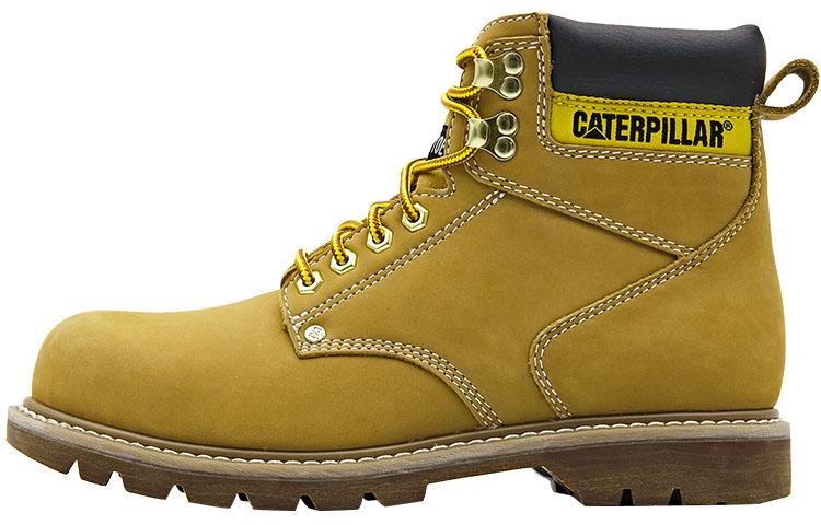 CAT Abrasion Resistant Slip Resistant Ankle Length Hiking High Top Workwear Outdoor Boots Men's Yellow Brown