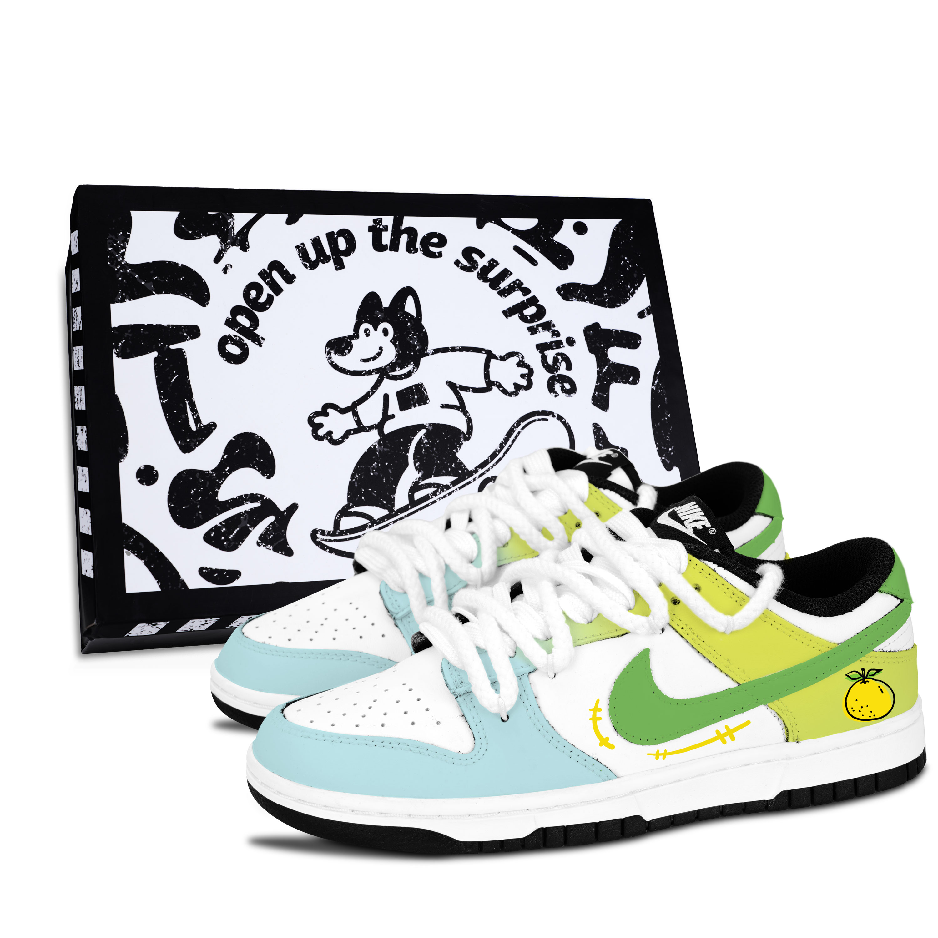 Nike Dunk Black White, Orange Fun Fresh Abrasion Resistant Slip Resistant Low top Skateboard Shoes Unisex Yellow Green