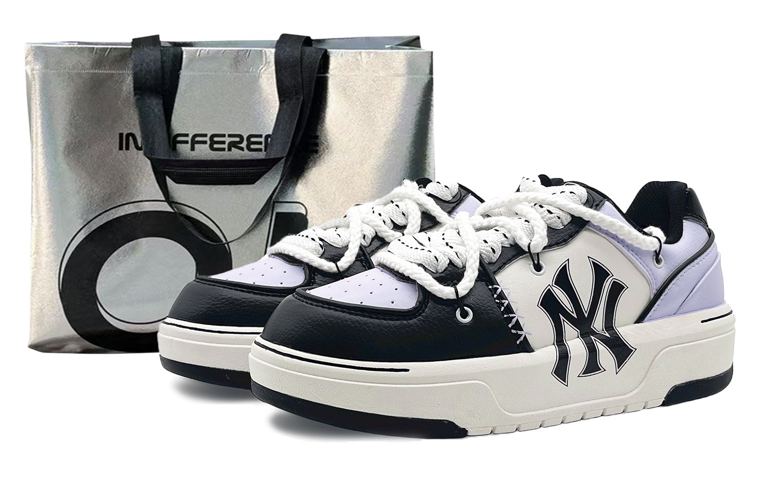 MLB Chunky Liner Wear-Resistant Height Increasing Low-Top Skateboard Shoes Unisex Black Purple