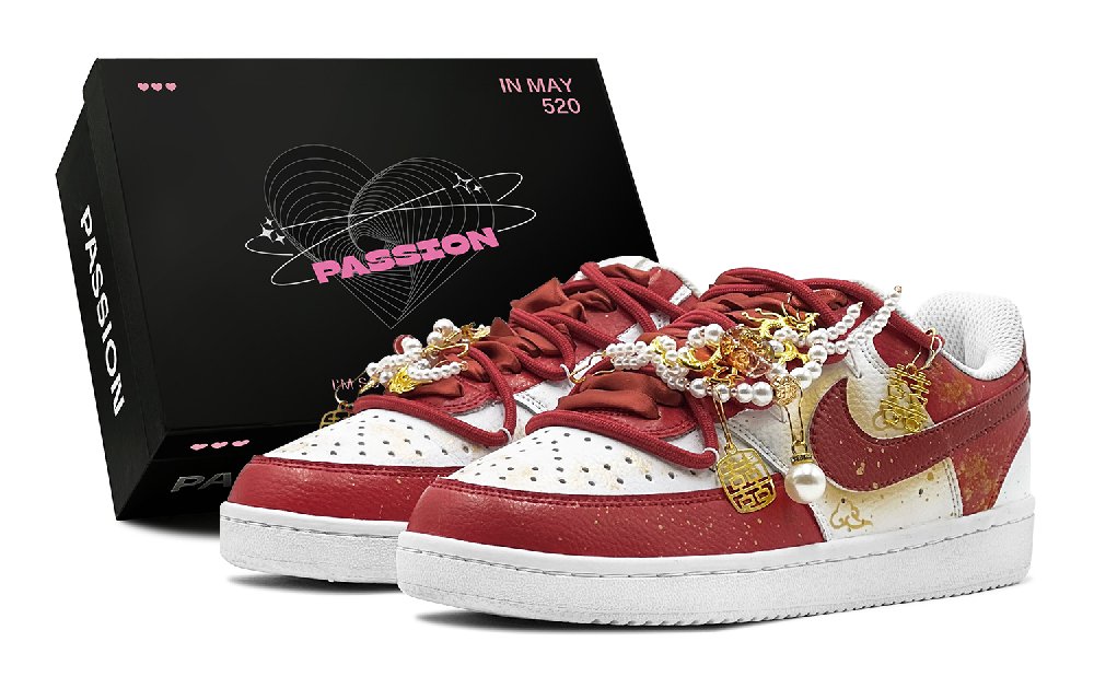 Nike Court Vision 1 Slip Resistant Low Top Skateboard Shoes Women's Red Gold