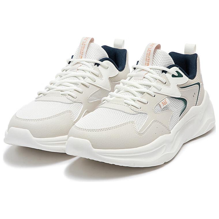361° Cushioned Slip-Resistant Low-Top Casual Running Shoes Men's White Beige