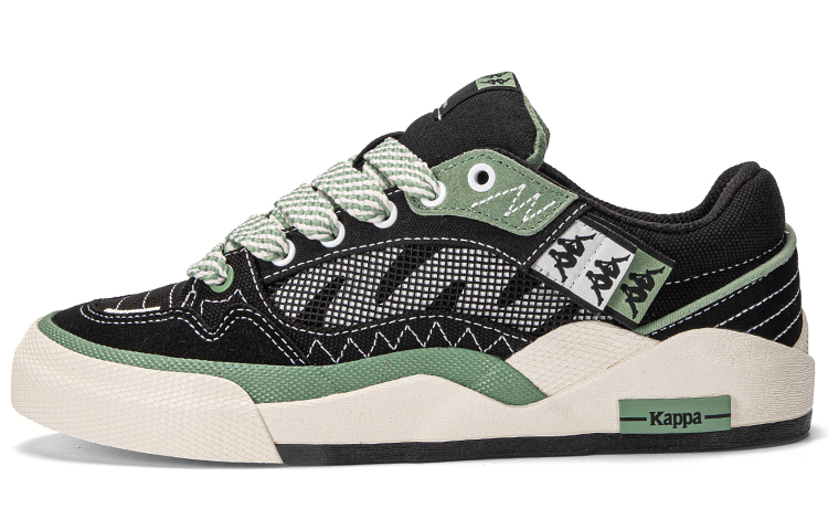 Kappa Anti-Slip Wear-Resistant Low-Top Skateboard Shoes Unisex Black Green