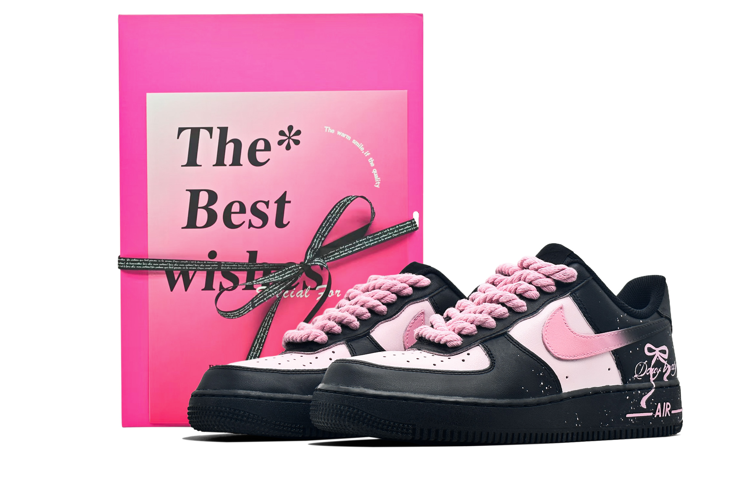 Nike Air Force 1 Iron Man Romance, Box Abrasion Resistant Low top Skateboard Shoes Unisex Black Pink