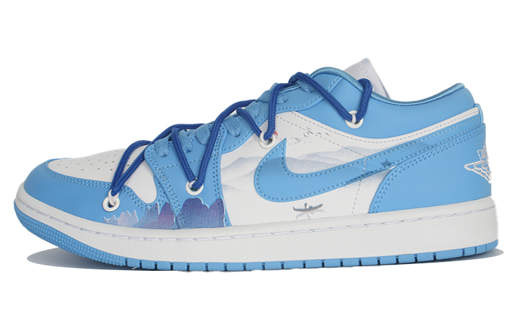 Jordan Air Jordan 1 Cushioned Wear-Resistant Slip-Resistant Low-Top Vintage Basketball Shoes Women's Blue White